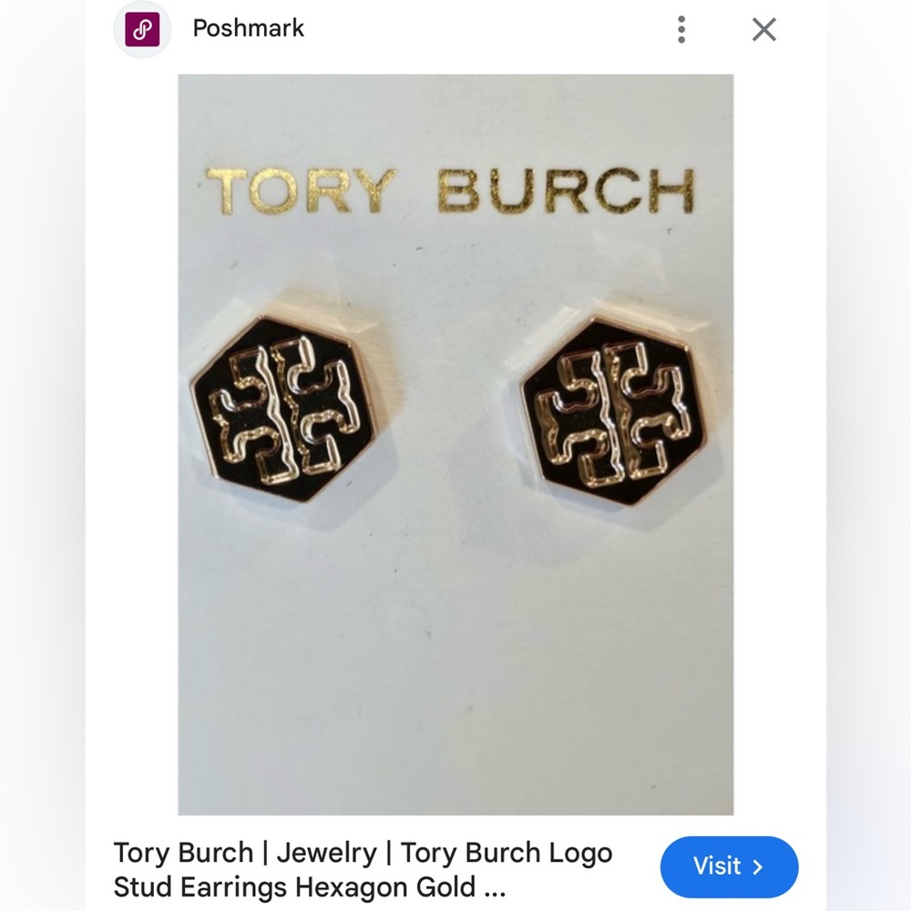 Tory Burch Black and Gold Hexagon Earrings
